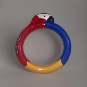 Vintage Wood Bracelet Bangle‎ Toucan parrot Bird Multi colored